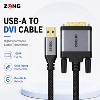 Cable USB-A a DVI Macho-Macho para Monitor, Chapado en Oro, con Cubierta Trenzada, Blindado con Cobre Desnudo, Compatible con Resolución 1080P