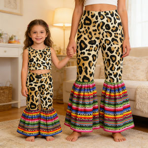 กางเกงขาบานลายเสือดาวแบบเซราเป้สำหรับแม่และลูกสาว ชุดเข้าชุดสำหรับผู้ใหญ่และเด็ก ชุดคู่แม่ลูก - Product Image 1