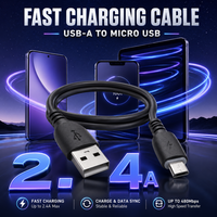 Câble Micro USB à charge rapide 2.4A, cordon de charge Android en PVC blanc, câble de synchronisation de données, compatible avec Kindle Fire Speaker
