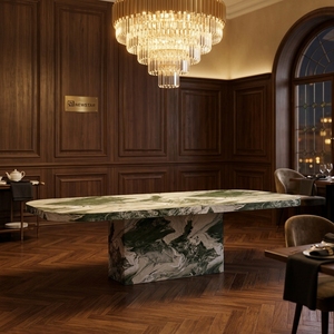 Nordic Design Advanced Colored Marble <b>Dining</b> <b>Table</b> with Oval Column Base for Room - Product Image 1