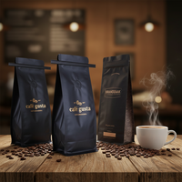 Emballage en plastique brillant avec vernis mat, sac à fond plat avec poche, fermeture éclair et lien en métal pour l'emballage de 1 kg de grains de café