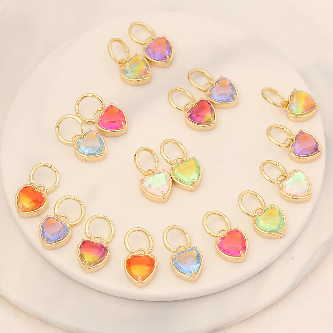 2022 New Unique Earrings Design Colorful CZ Candy Love Heart Shaped Drop Hoop Gold Earrings Women Girls Jewelry Accessories