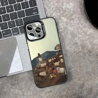 Coque de téléphone portable en TPU et PC avec impression de bergère et clé argentée électroplaquée pour iPhone X, XR, XS, 11, 12, 13, 14, 15, 16, 17, 18 Pro Max