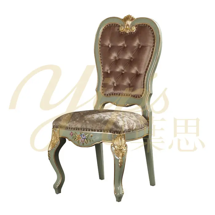 Yips LD-2004-1873 style européen sculpture en bois massif peint à la main motif floral salle à manger tissu chaise d'appoint