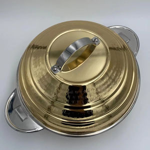 Achetez une casserole avec un chauffe-plat finition dorée, casserole en métal de style antique pour servir les aliments. - Product Image 6