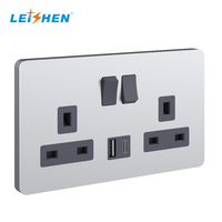 Leishen UKCA CE Listed Dual UK Socket Switched Multi Power Outlet USB-A + Type-C Colorful Metal Panel 13 A Wall Switch Socket UK