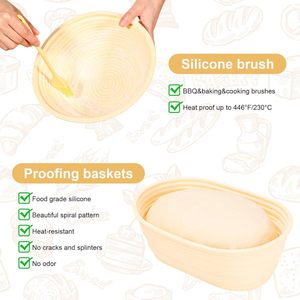 Juego de Cestas para Fermentar Pan <span class=keywords><strong>Banneton</strong></span> - Cesta Redonda Ovalada de Ratán para Pan de Levadura con Espátula y Cepillo, Kit de Panadería para Pan <span class=keywords><strong>Casero</strong></span> - Product Image 4