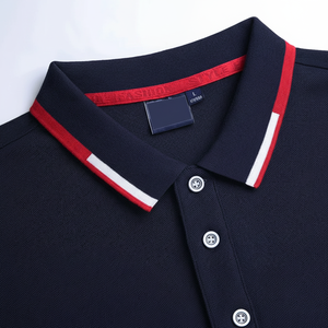 T-shirt en coton bleu marine Chemises polo personnalisées pour hommes avec logo brodé - Product Image 1