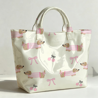 Sac à main tendance en PVC transparent imperméable avec imprimé motif cerise et chien teckel, grande capacité, pour les trajets quotidiens, sac à bandoulière, sac de maman