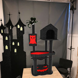 Gato de estilo gótico, torre de escalada de árbol de gato con temática de Halloween con decoración de murciélago, superficies de rascado de sisal, cama <span class=keywords><strong>cueva</strong></span> integrada - Product Image 4
