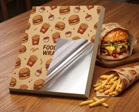 Papier d'emballage alimentaire en aluminium enduit de PE, résistant à la graisse, imprimé sur mesure, pour la vente chaude de nourriture de rue à emporter