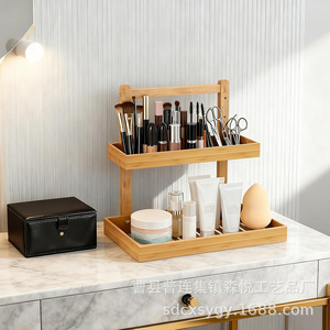 Office <b>Organizer</b> Wooden Storage Rack 2 Tier Desktop <b>File</b> Holder For Office Supplies And Electronics - Product Image 2