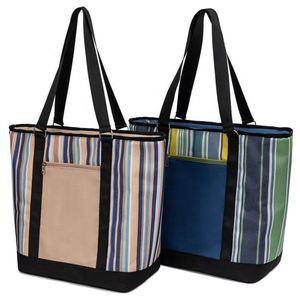 Custom Strips Printing Lunch Picnic Tote Cooler Bag Insulated Thermal Cooler Bag with Aluminium Foil Lining - Product Image 6