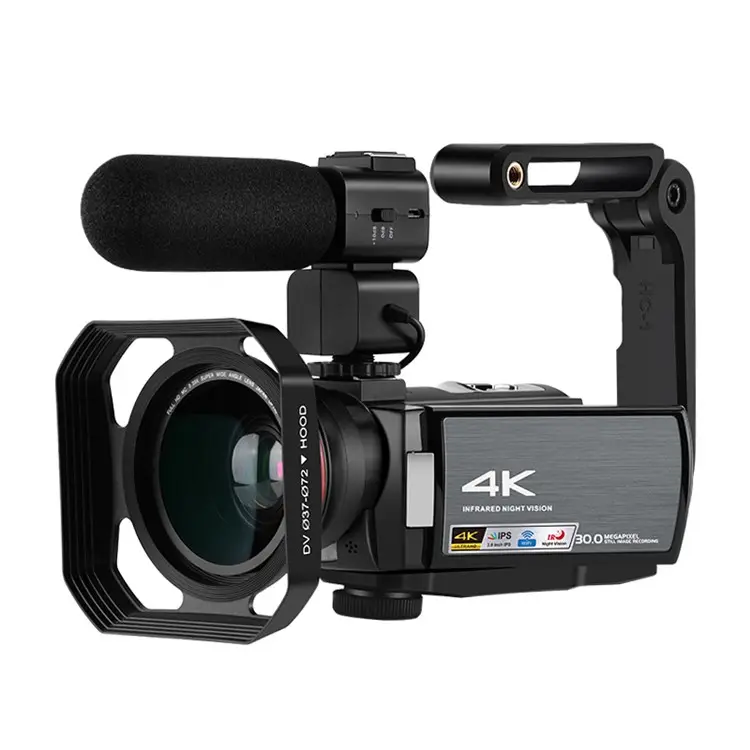 5 In 1กล้องวิดีโอความละเอียด4K 4K,กล้องดิจิตอล Ultra HD 30MP พร้อมไมค์/เลนส์มุมกว้าง/ตะขอ/ที่จับพับได้