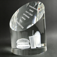 Trophée Cylindrique en Cristal Neelpure 127742 avec Gravure Laser 3D Personnalisée de Burger et Frites pour Récompenses d'Entreprise