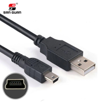 Muestra gratis 1m y 2m PVC USB Mini B Cable de carga y transferencia de datos de 5 pines para cámaras digitales MP3 MP4