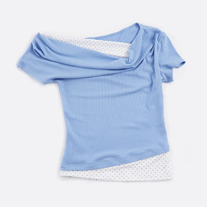 Camiseta de manga corta ajustada de dos piezas con hombro descubierto y estampado de lunares Sweet Girl para mujer, estilo Y2K con cintura fruncida. - Product Image 6