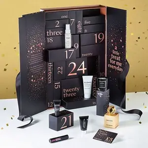 Kotak kalender kedatangan kustom hadiah kertas mewah kecantikan kemasan kosmetik hitung mundur Natal 25 hari kalender kedatangan