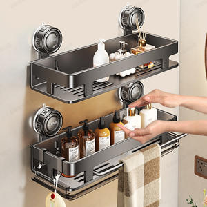 Étagère de salle de bain rectangulaire à fixation par ventouse Litens, double couche, rangement durable pour toilettes et lavabo, fixation murale - Product Image 2