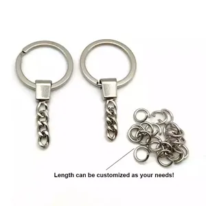 Porte-clés en métal fendu de 1 pouce 25mm avec chaîne Porte-clés plaqué nickel Anneau de porte-clés couleur argent Porte-clés personnalisé