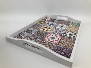 Plateau de service de bureau en bois, décor bohème, <span class=keywords><strong>arabe</strong></span>, imperméable, peinture acrylique, Sublimation, décoratif, tendance - Product Image 3