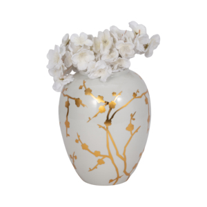 Vaso in ceramica con decorazione a fiori di prugna dorati, finitura lucida, per decorare la casa, soggiorno, camera da letto. - Product Image 2