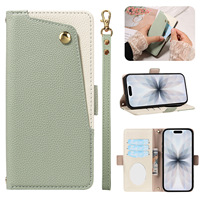 Casing Kulit Litchi Mewah Model Flip Cover Anti Benturan dengan Tali Pergelangan Tangan & Tali Leher untuk Ponsel 17/16 Grosir Pabrik