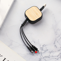 Harga Grosir Charger Multifungsi Bambu 3 in 1 Kabel Data Retractable Usb-c Pengisian Cepat untuk Ponsel