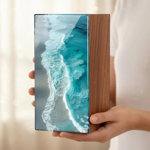 Urne funéraire rectangulaire en époxy et bois, surface polie, pour crémation, vente en gros - Product Image 3