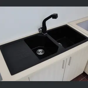 Vlekbestendig Hoge Kwaliteit Zwart Kunststeen Aanrecht Onderbouw Quartz Sink