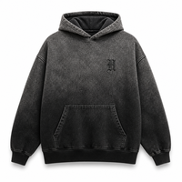 Sweat à capuche oversize noir délavé pour homme, style gothique, avec broderie H sur la poitrine, motif ange sombre, texte en strass en forme d'arche, badge fleur de lys, Hip Hop