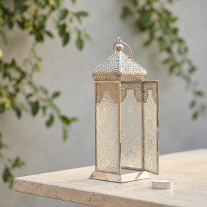 Wholesale <b>Silver</b> Metal Decorative <b>Lantern</b> Moroccan Style Candle Holder for Home Decoration - Product Image 2