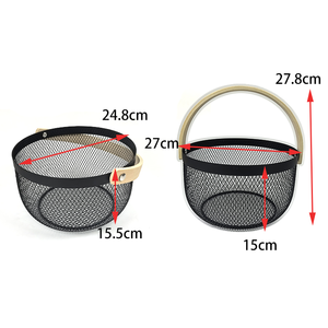<span class=keywords><strong>Panier</strong></span> à fruits en maille métallique, <span class=keywords><strong>panier</strong></span> <span class=keywords><strong>de</strong></span> rangement pour le linge, organisateur, <span class=keywords><strong>panier</strong></span> à fruits rond en maille avec poignée en bambou - Product Image 3