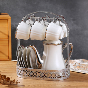 Service à café et à thé en céramique de luxe |   Service à thé en <span class=keywords><strong>porcelaine</strong></span> avec bordure dorée, 13 pièces |   Carafe à eau de qualité supérieure pour le thé anglais de l'après-midi - Product Image 4