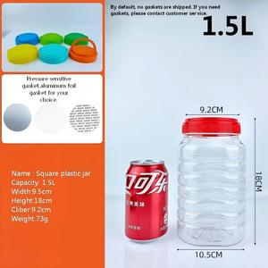 Tarro Cuadrado Transparente <span class=keywords><strong>de</strong></span> Plástico PET con Tapa <span class=keywords><strong>de</strong></span> Rosca para Almacenamiento <span class=keywords><strong>de</strong></span> Alimentos, Kimchi, Dulces, <span class=keywords><strong>Miel</strong></span>, Azúcar, Aperitivos y Condimentos 1.2L 1.4L 1.5L - Product Image 5