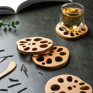 Sous-verre créatif en tranche de racine de lotus, en bois naturel, résistant à la chaleur, pour café, bureau, isolation thermique - Product Image 4