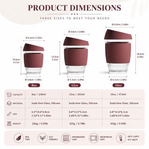 Gobelet à café en verre réutilisable avec manchon en silicone personnalisé 8oz 12oz, logo personnalisé, cadeau promotionnel idéal pour les entreprises, tasse à café en verre - Product Image 3