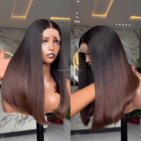 Perruques personnalisées en cheveux humains vietnamiens bruts couleur brun ombré, sans colle, pré-épilées, avec fermeture en dentelle HD 4x4 pour femmes noires