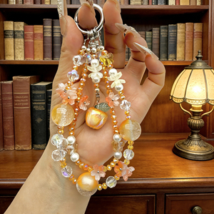 Chaîne de téléphone portable en cristal orange coucher de soleil style Ins, chaîne de téléphone portable de luxe légère incrustée de perles, porte-clés - Product Image 2