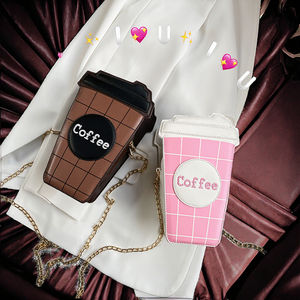Qualité supérieure 	 Sac à main chaîne d'épaule pour jeune femme, nouveau design, motif tasse à café mignonnes filles, avec coton - Product Image 3
