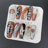 Vente en gros d'usine, faux ongles faits à la main, forme de cercueil, crochet, marron, très vendus, haute qualité, réutilisables