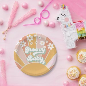 Sunbeauty Groovy 2 ° compleanno festa Boho Retro Daisy piatti di carta Groovy sole piatti di carta forniture - Product Image 2