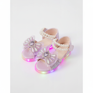 Sandales ouvertes royales coréennes OZKIZ pour enfants de 2 à 6 ans, été, doublure en polyester lumineuse, motif floral, vente en gros, mode enfantine - Product Image 2