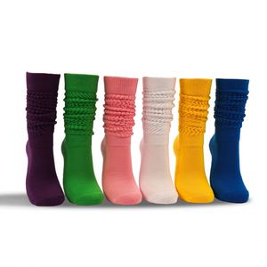 Good Quality Women's Knee High Breathable Autumn Sleep Ruffle Scrunch Terry Cotton Loose Slouch <b>Socks</b> with Cuff Detail - Product Image 2