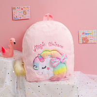 Licorne cravate-teint mignon dessin animé en peluche sac à dos pour enfants Logo personnalisé sac d'école avec nœud pour la maternelle