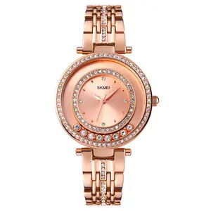 Custom Logo 1740 Gepersonaliseerde Gift Metalen Staal Quartz Vrouwen Montre Femme Luxe Diamant Vrouwelijke Horloge