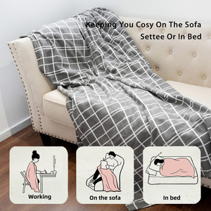 Couverture électrique en polaire à une face, super douce, 200 g/m², à 5 réglages de chaleur, lavable, à carreaux gris, pour l'hiver - Product Image 3