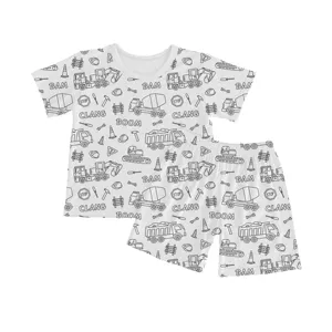 Vente en gros Pyjamas unisexes pour enfants Ensembles de coloriage en coton à manches courtes avec dessin de graffiti pour le coloriage à faire soi-même avec des marqueurs