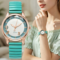 Montre de luxe en quartz pour femme, boîtier rond en alliage, bracelet extensible, design simple et élégant, personnalisable avec logo