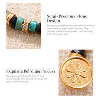 Collier en laiton doré avec perles de pierre noire et turquoise, style bohème, vintage, ethnique, avec fermoir gravé floral, bijoux faits main de niche, vente en gros